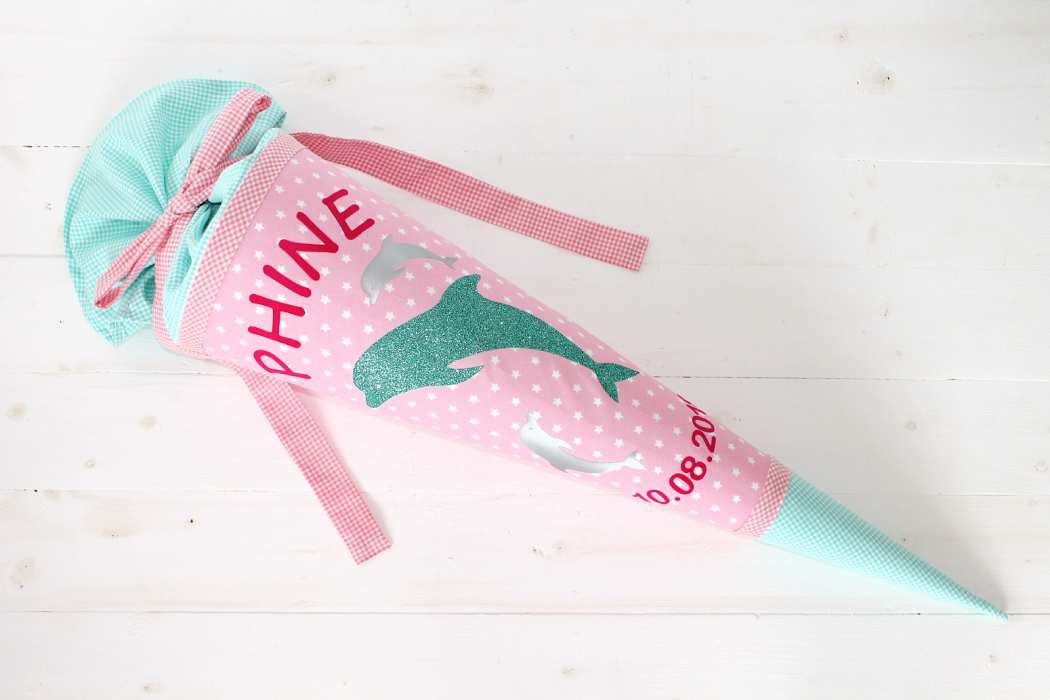 Schultüte mit glitzer Delfinen | rosa